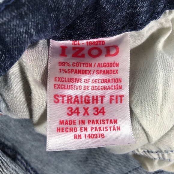 Izod Men's Denim Blue Jeans Dark Wash Comfort Stretch Straight Fit - Picture 6 of 9